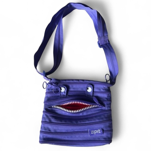 ZIPIT Purple Monster Face Crossbody Bag – Fun & Functional Zipper Purse - Picture 1 of 7